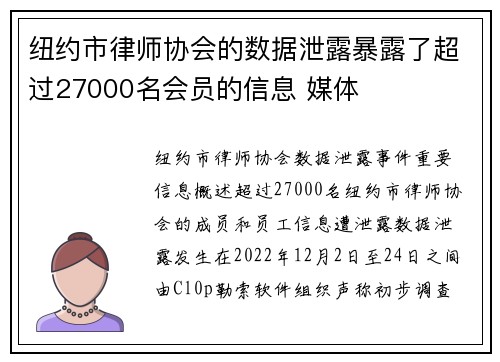 纽约市律师协会的数据泄露暴露了超过27000名会员的信息 媒体