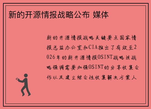 新的开源情报战略公布 媒体